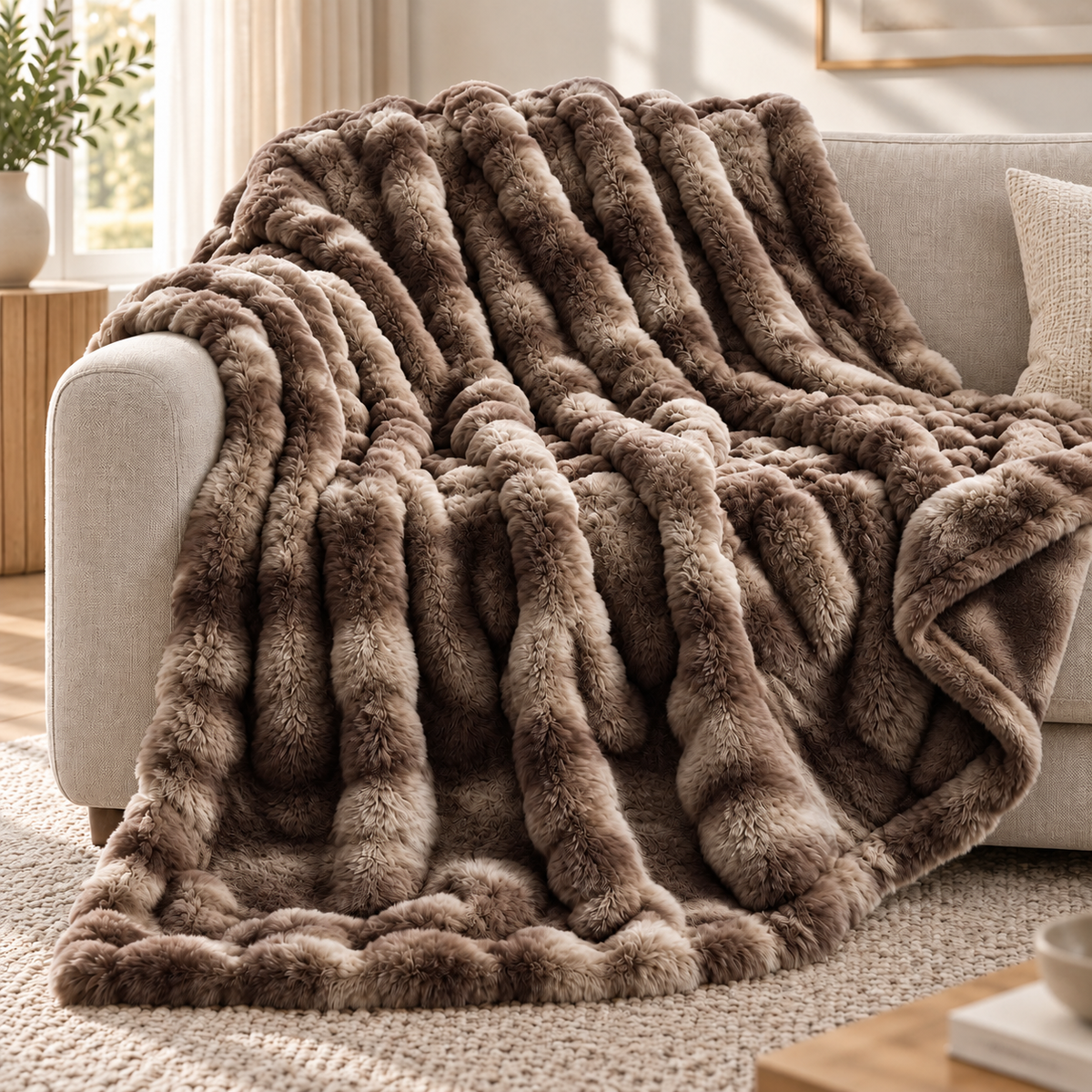 Plaid nuage en fausse fourrure de lapin – Extra grand et luxueusement doux avec effet bulles