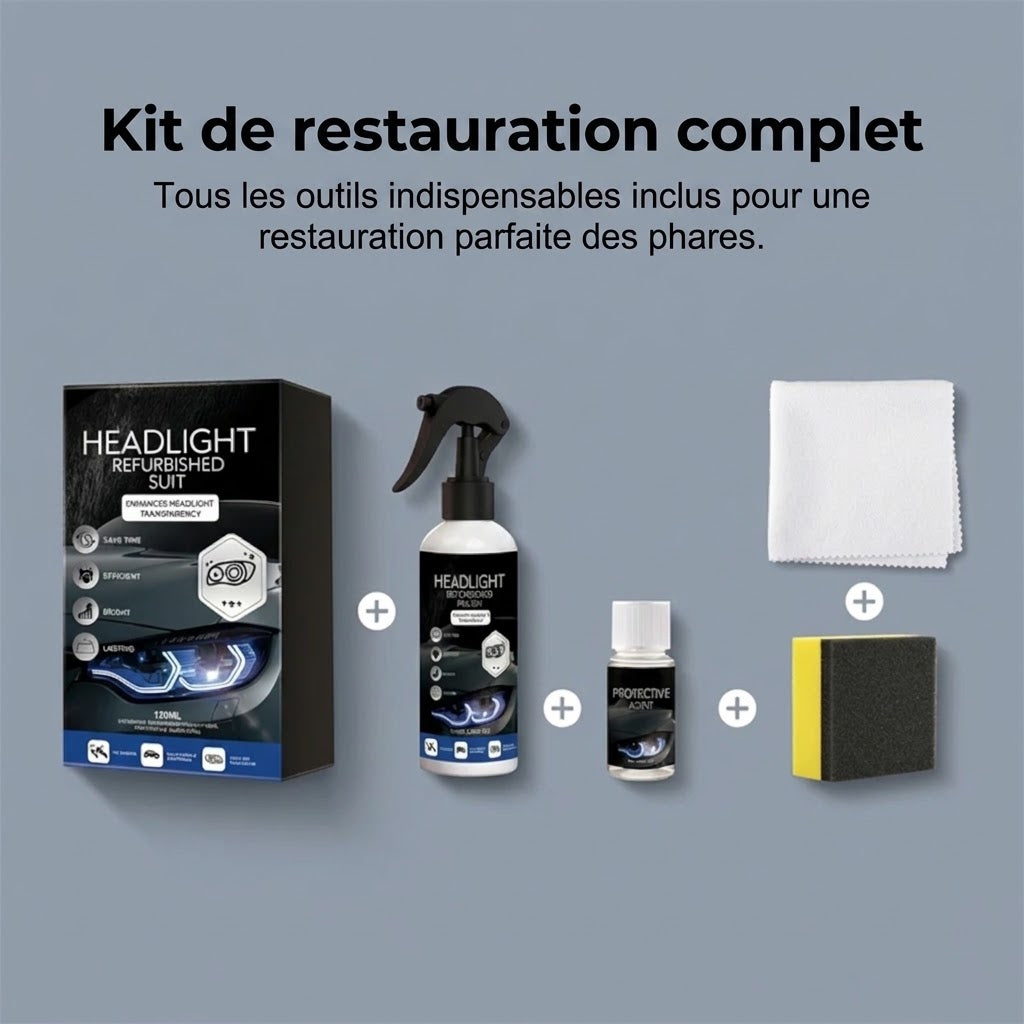 💡 Kit professionnel de restauration de phares – Élimine le jaunissement & restaure la clarté ✨