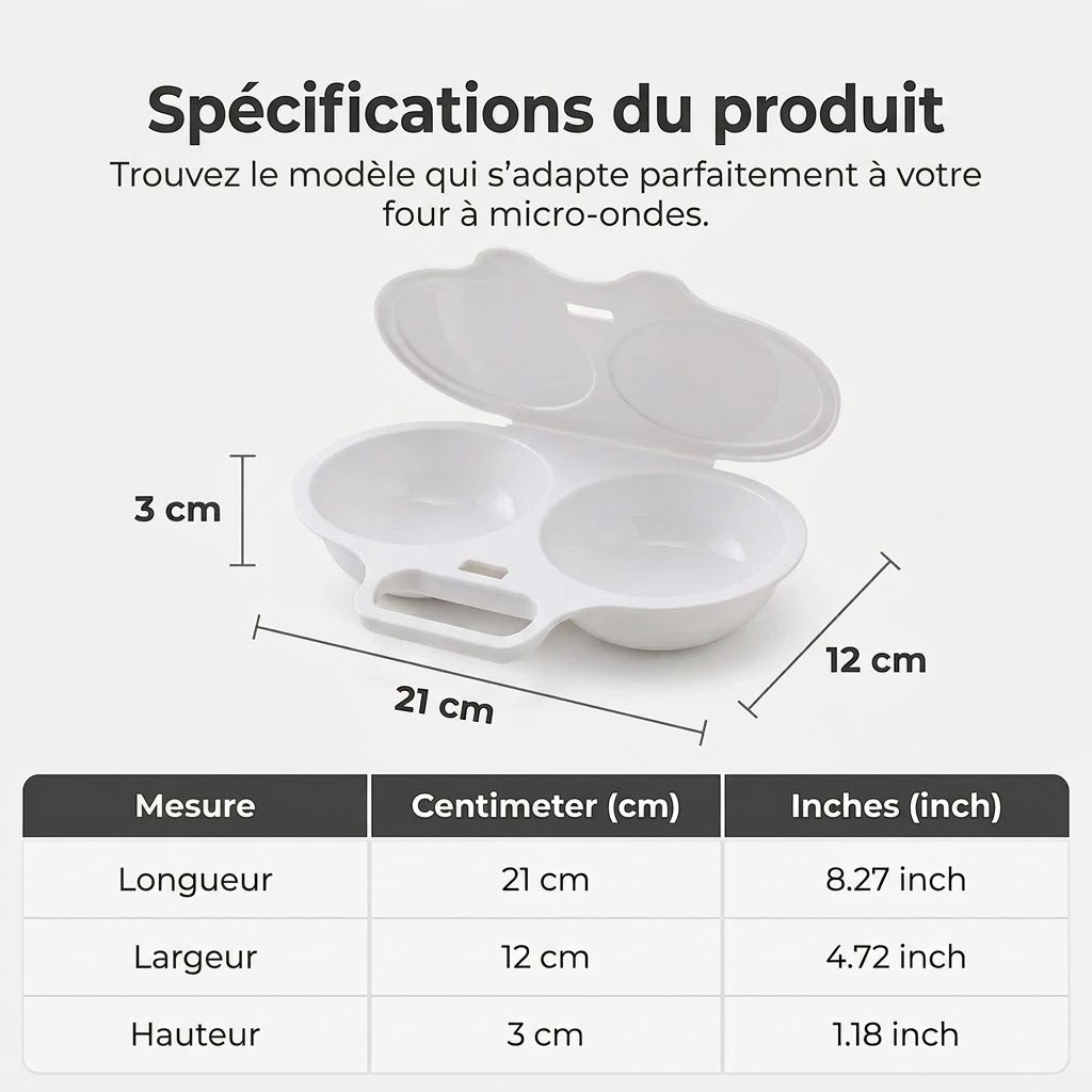 Cuiseur à œufs pour micro-ondes avec couvercle et poignée