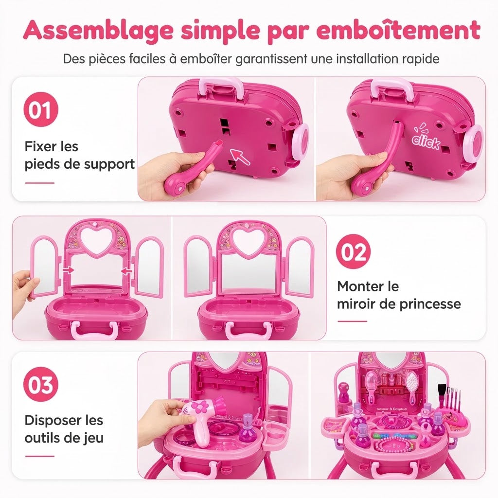 Valise coiffeuse de maquillage factice pour enfants – Coffret portable
