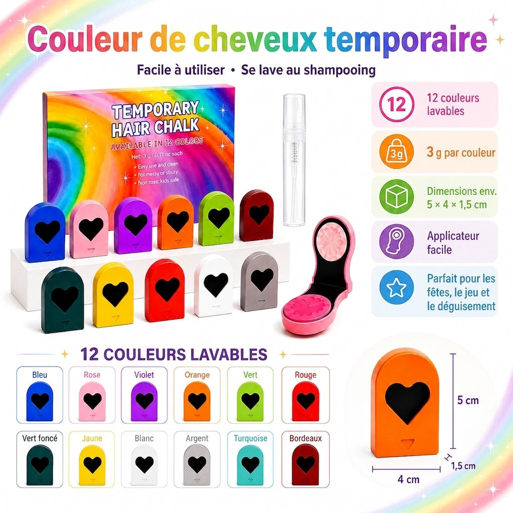 Craies pour cheveux ColorPop – 12 couleurs lavables