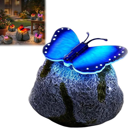 LunaGlow™ | Pierre de jardin solaire avec papillon lumineux intégré