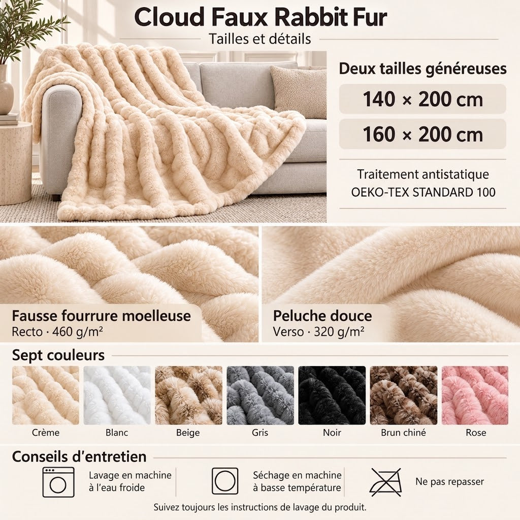 Plaid nuage en fausse fourrure de lapin – Extra grand et luxueusement doux avec effet bulles