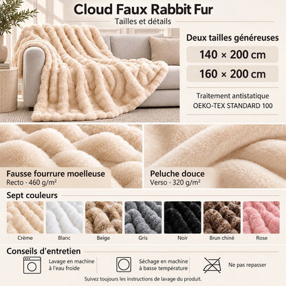 Plaid nuage en fausse fourrure de lapin – Extra grand et luxueusement doux avec effet bulles