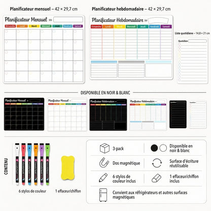 Organisateur Familial Magnétique – Tableau Mensuel, Hebdomadaire et Journalier