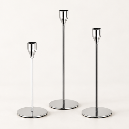 Bougeoirs élégants en or ou chrome – Lot de 3