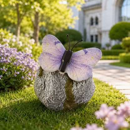 LunaGlow™ | Pierre de jardin solaire avec papillon lumineux intégré
