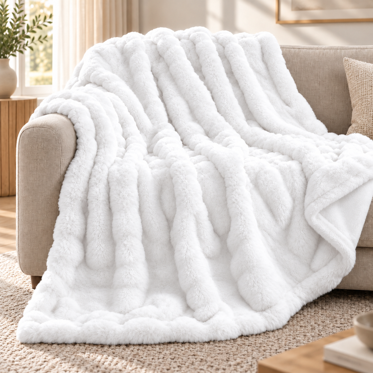 Plaid nuage en fausse fourrure de lapin – Extra grand et luxueusement doux avec effet bulles