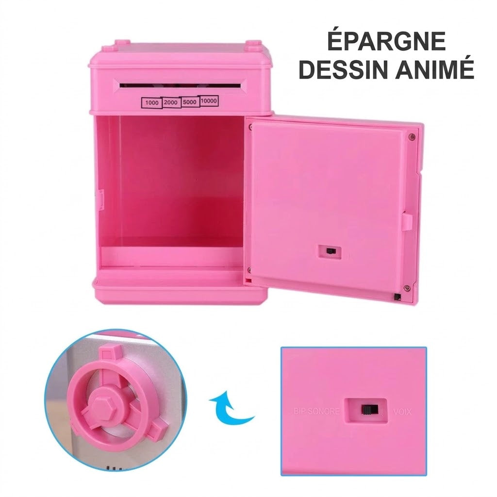 Mini tirelire distributeur automatique (ATM) – Dépôt/retrait et code PIN électronique