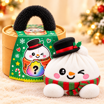Peluches Dumplings de Noël – Peluches douces avec motifs festifs & jolie boîte vapeur