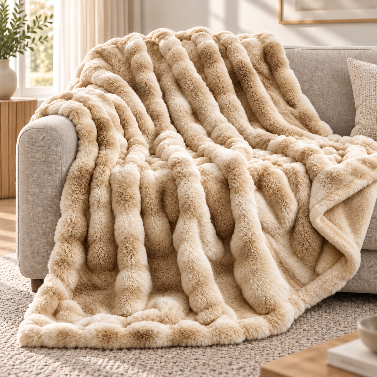 Plaid nuage en fausse fourrure de lapin – Extra grand et luxueusement doux avec effet bulles