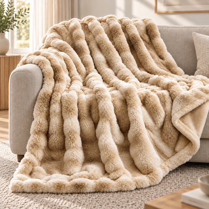 Plaid nuage en fausse fourrure de lapin – Extra grand et luxueusement doux avec effet bulles