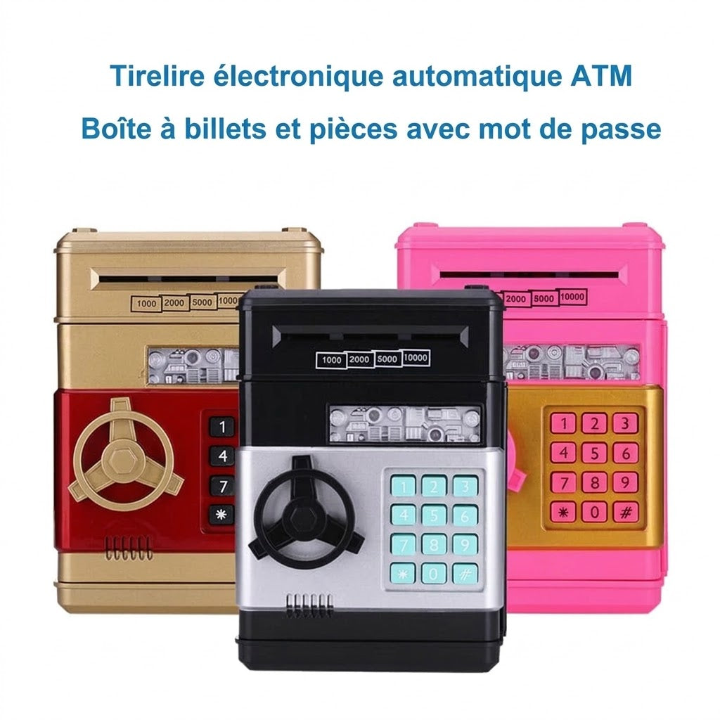 Mini tirelire distributeur automatique (ATM) – Dépôt/retrait et code PIN électronique