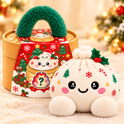 Peluches Dumplings de Noël – Peluches douces avec motifs festifs & jolie boîte vapeur