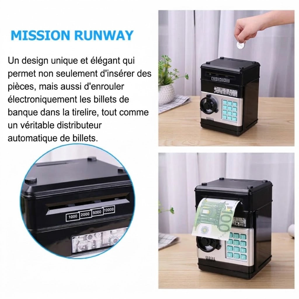 Mini tirelire distributeur automatique (ATM) – Dépôt/retrait et code PIN électronique