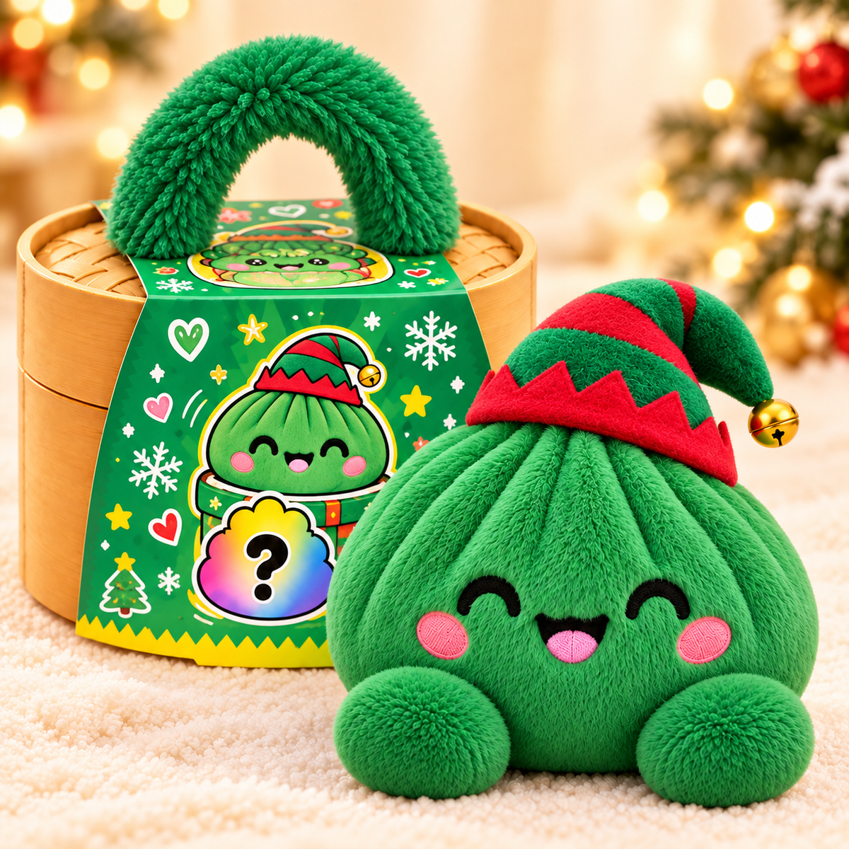 Peluches Dumplings de Noël – Peluches douces avec motifs festifs & jolie boîte vapeur