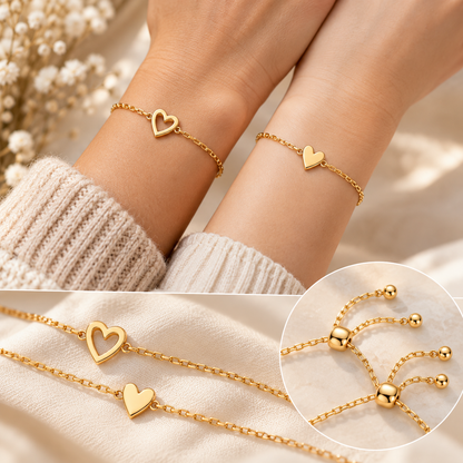 Love Bracelet Set – Bracelets cœur assortis plaqué or 14K