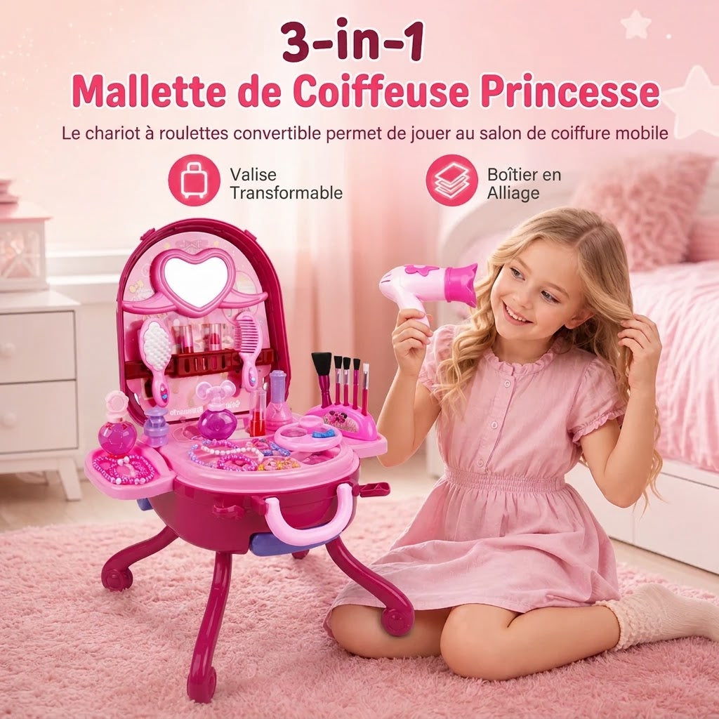 Valise coiffeuse de maquillage factice pour enfants – Coffret portable