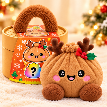 Peluches Dumplings de Noël – Peluches douces avec motifs festifs & jolie boîte vapeur