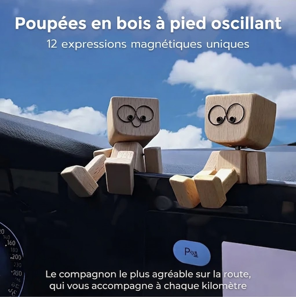 Charmante petite figurine en bois basculante avec 12 expressions magnétiques