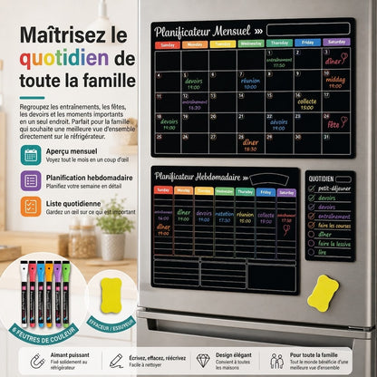 Organisateur Familial Magnétique – Tableau Mensuel, Hebdomadaire et Journalier