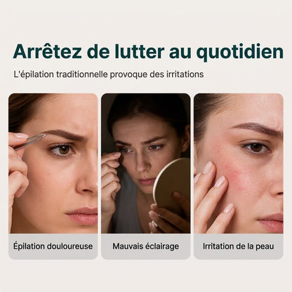 Stylo épilateur à sourcils électrique – Lumière LED intégrée et rechargeable par USB
