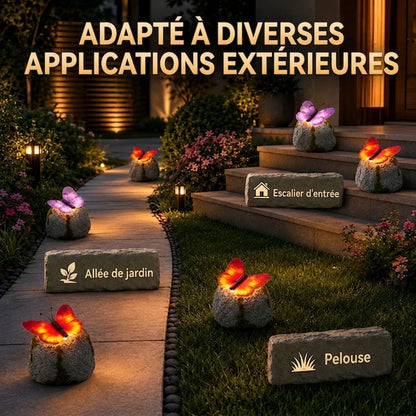 LunaGlow™ | Pierre de jardin solaire avec papillon lumineux intégré