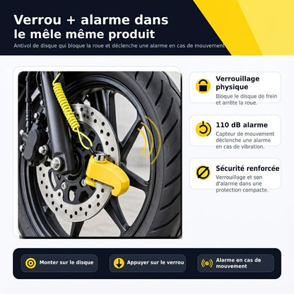 Antivol Bloque-Disque avec Alarme 110 dB pour Vélo, Scooter et Moto