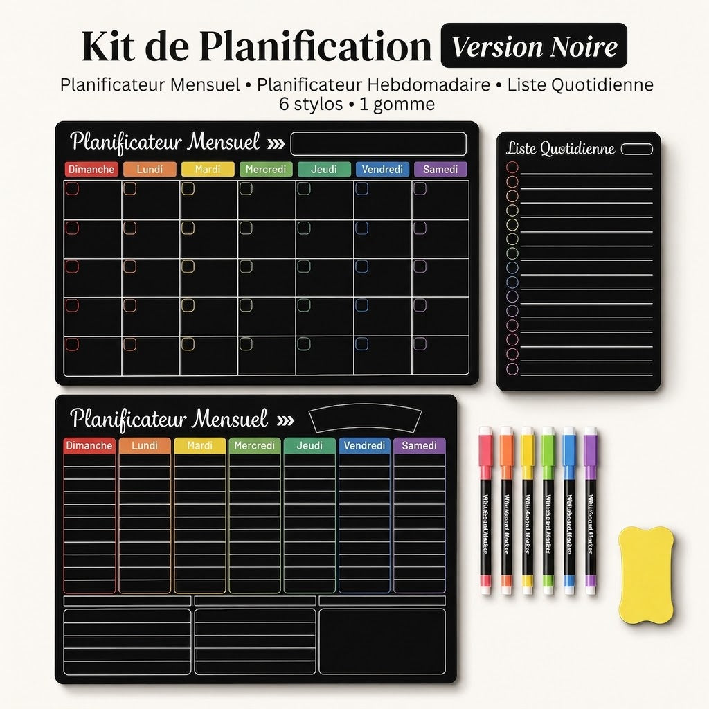 Organisateur Familial Magnétique – Tableau Mensuel, Hebdomadaire et Journalier