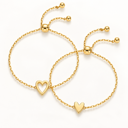 Love Bracelet Set – Bracelets cœur assortis plaqué or 14K