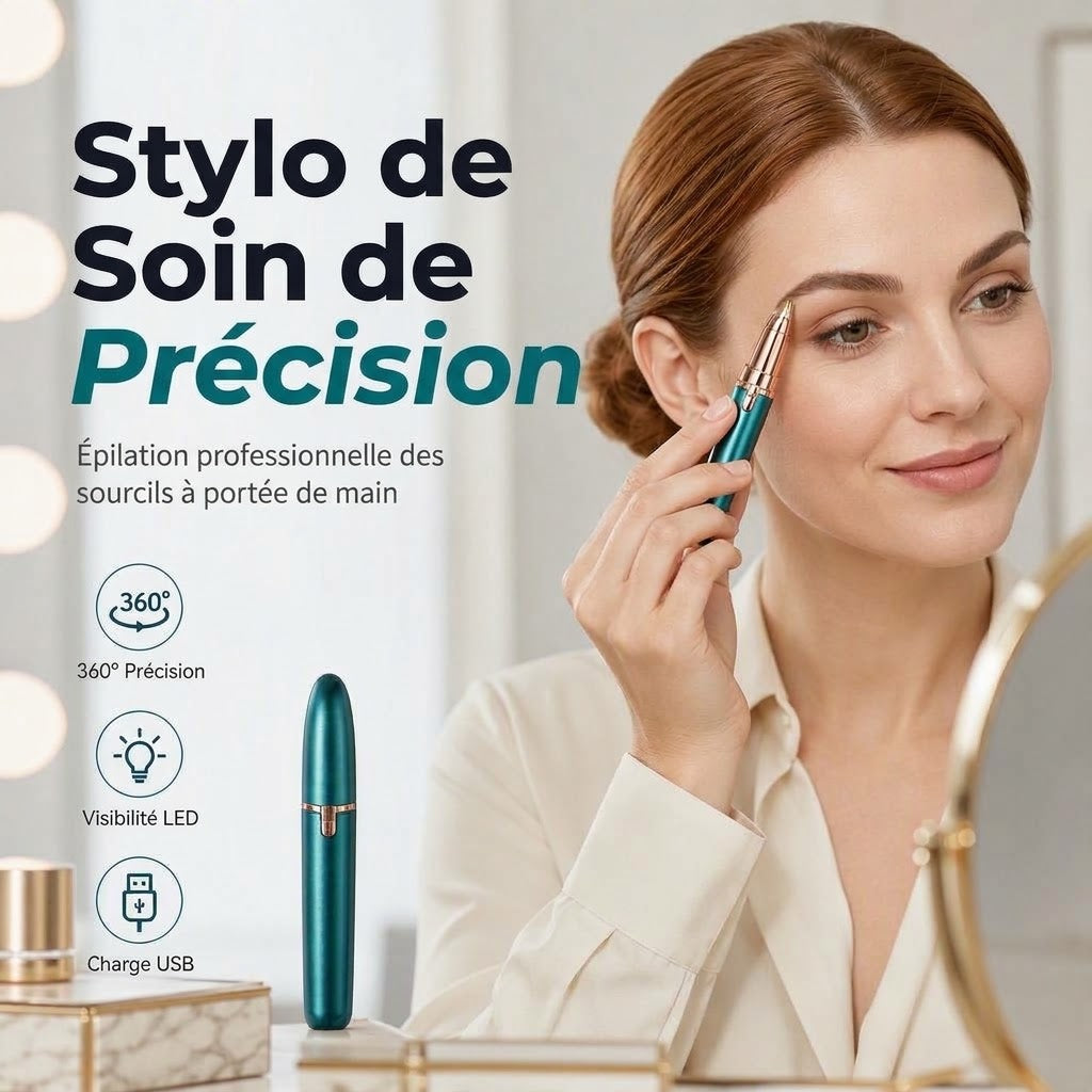Stylo épilateur à sourcils électrique – Lumière LED intégrée et rechargeable par USB