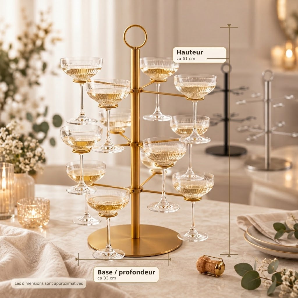 Arbre à Cocktails – Présentoir à verres luxueux à 3 niveaux