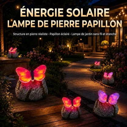 LunaGlow™ | Pierre de jardin solaire avec papillon lumineux intégré