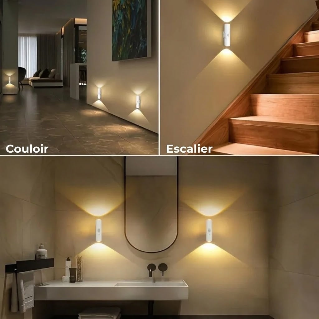 Applique murale LED avec détecteur de mouvement – Sans fil, dimmable et rechargeable par USB