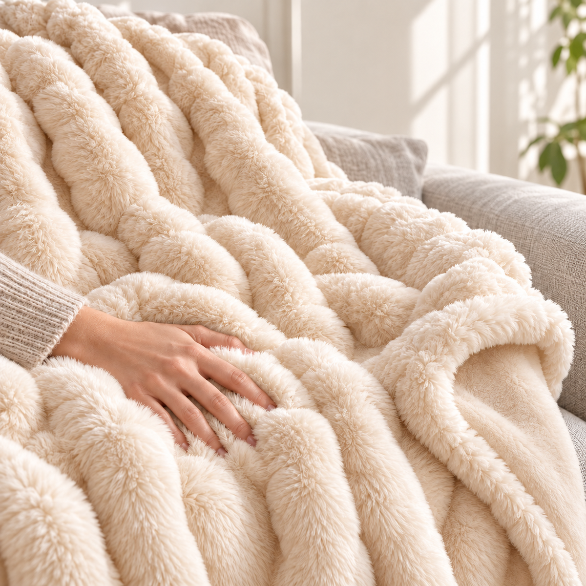 Plaid nuage en fausse fourrure de lapin – Extra grand et luxueusement doux avec effet bulles