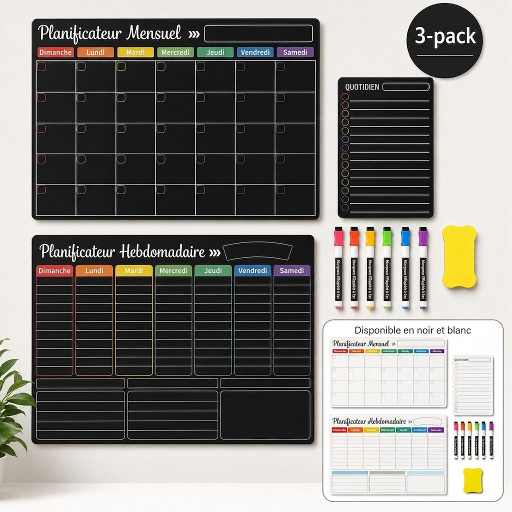 Organisateur Familial Magnétique – Tableau Mensuel, Hebdomadaire et Journalier