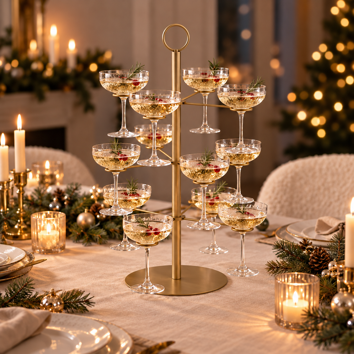 Arbre à Cocktails – Présentoir à verres luxueux à 3 niveaux