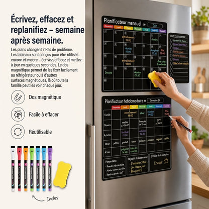 Organisateur Familial Magnétique – Tableau Mensuel, Hebdomadaire et Journalier