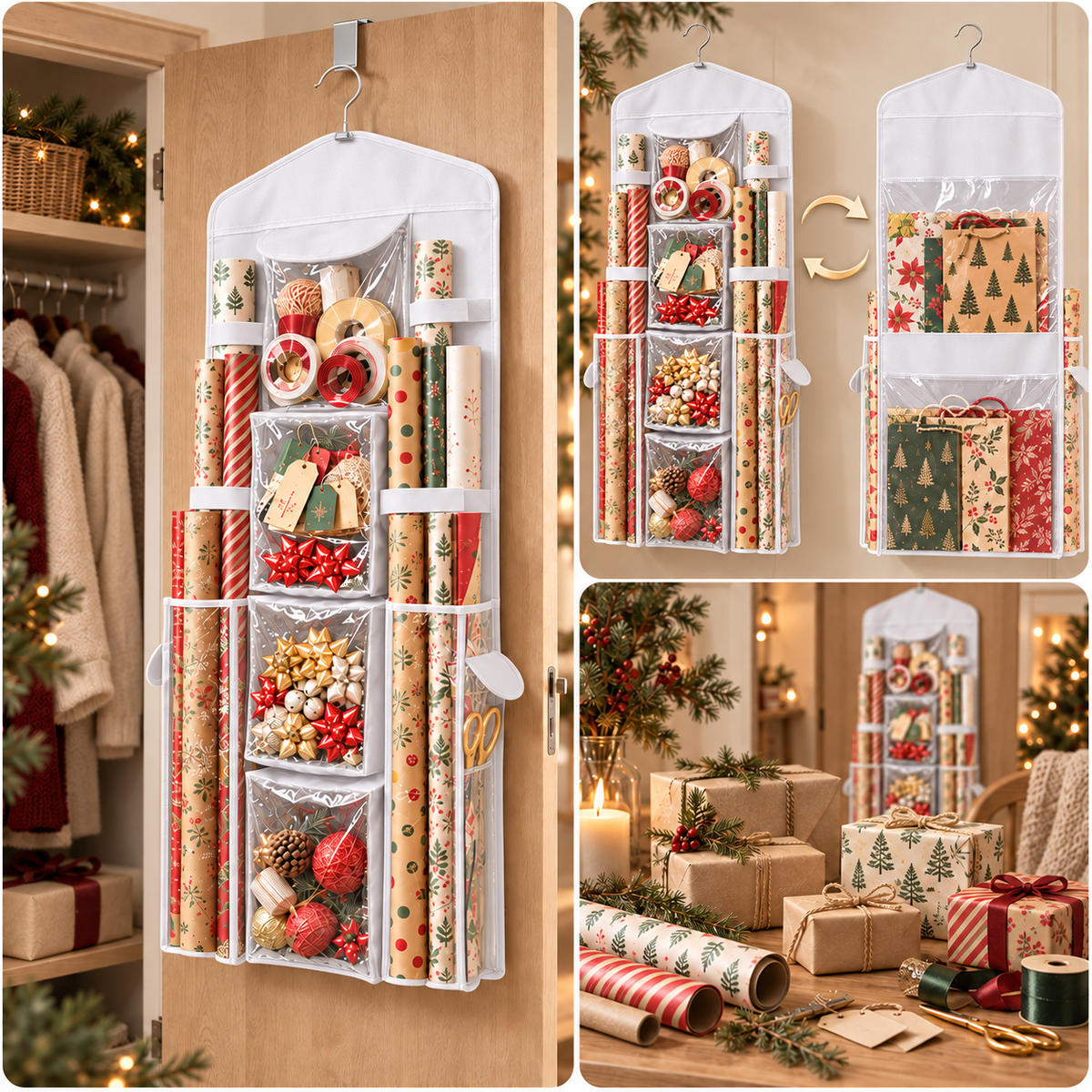 Wrap & Ready – Rangement suspendu pour emballage cadeau