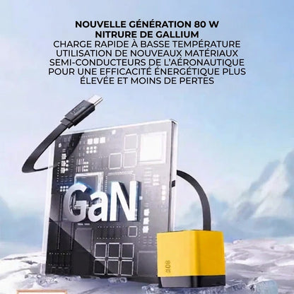 Chargeur Rapide Type-C 65W de 80 cm avec Ports USB et Type-C