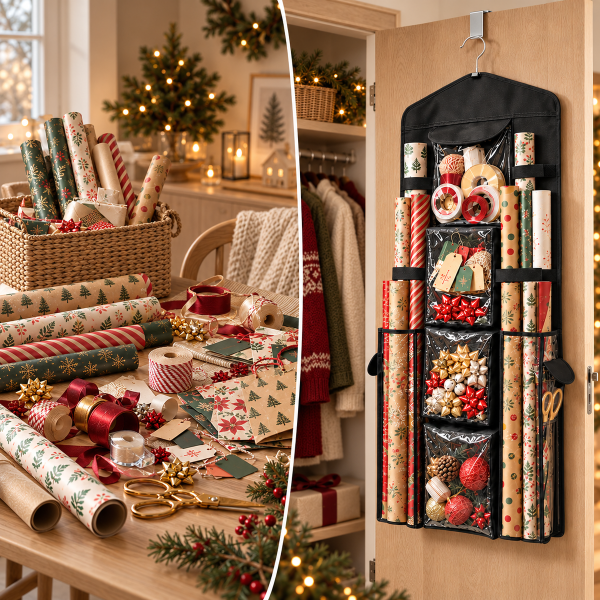 Wrap & Ready – Rangement suspendu pour emballage cadeau