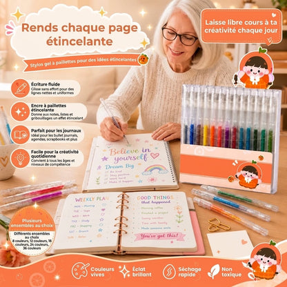 Lot de stylos gel à paillettes anti-bavures