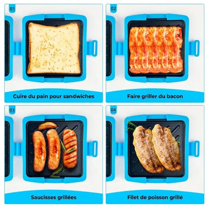 Grill pour micro-ondes 3-en-1 avec revêtement anti-adhésif