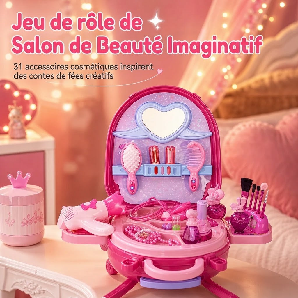Valise coiffeuse de maquillage factice pour enfants – Coffret portable