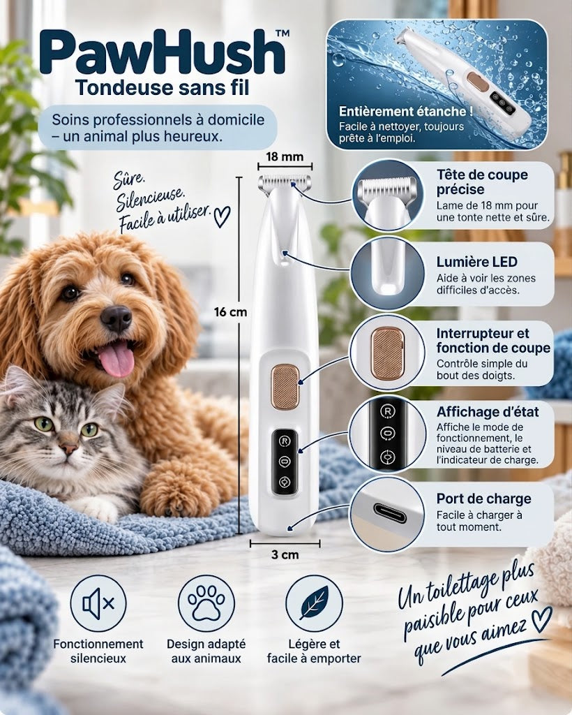 PawHush – Tondeuse de toilettage sans fil