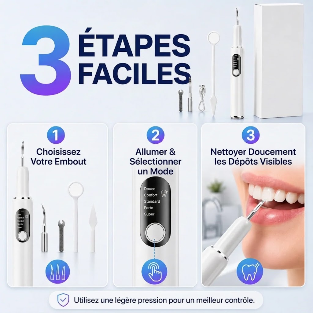 Set de nettoyeur de dents à ultrasons portable et détartreur dentaire
