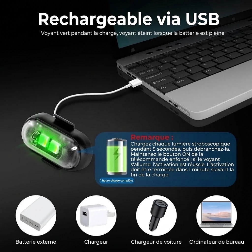 Feux stroboscopiques LED sans fil – Télécommande incluse – Lot de 2