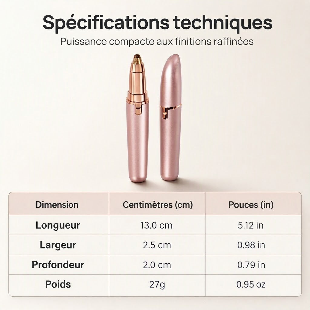 Stylo épilateur à sourcils électrique – Lumière LED intégrée et rechargeable par USB