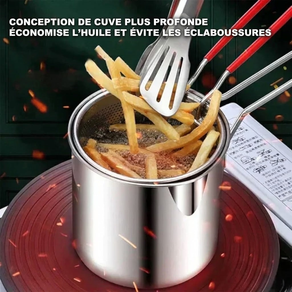 🍟🍤 -60% ! 🥘Friteuse Multifonctionnelle en Acier Inoxydable 304 – Anti-Éclaboussures, Économe en Huile & Polyvalente.