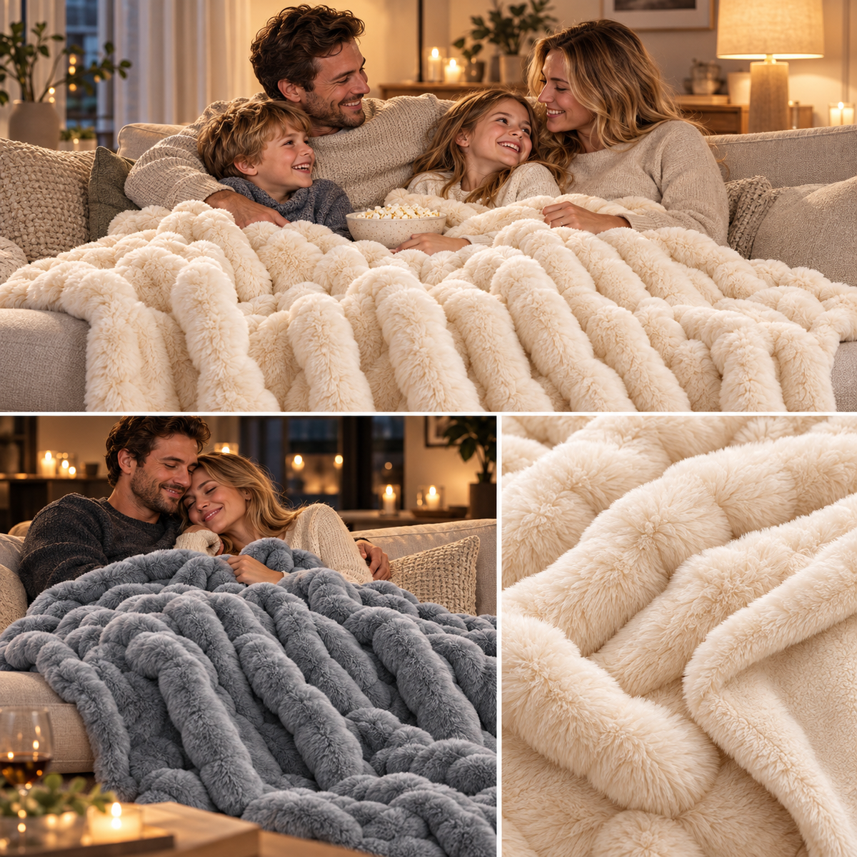 Plaid nuage en fausse fourrure de lapin – Extra grand et luxueusement doux avec effet bulles